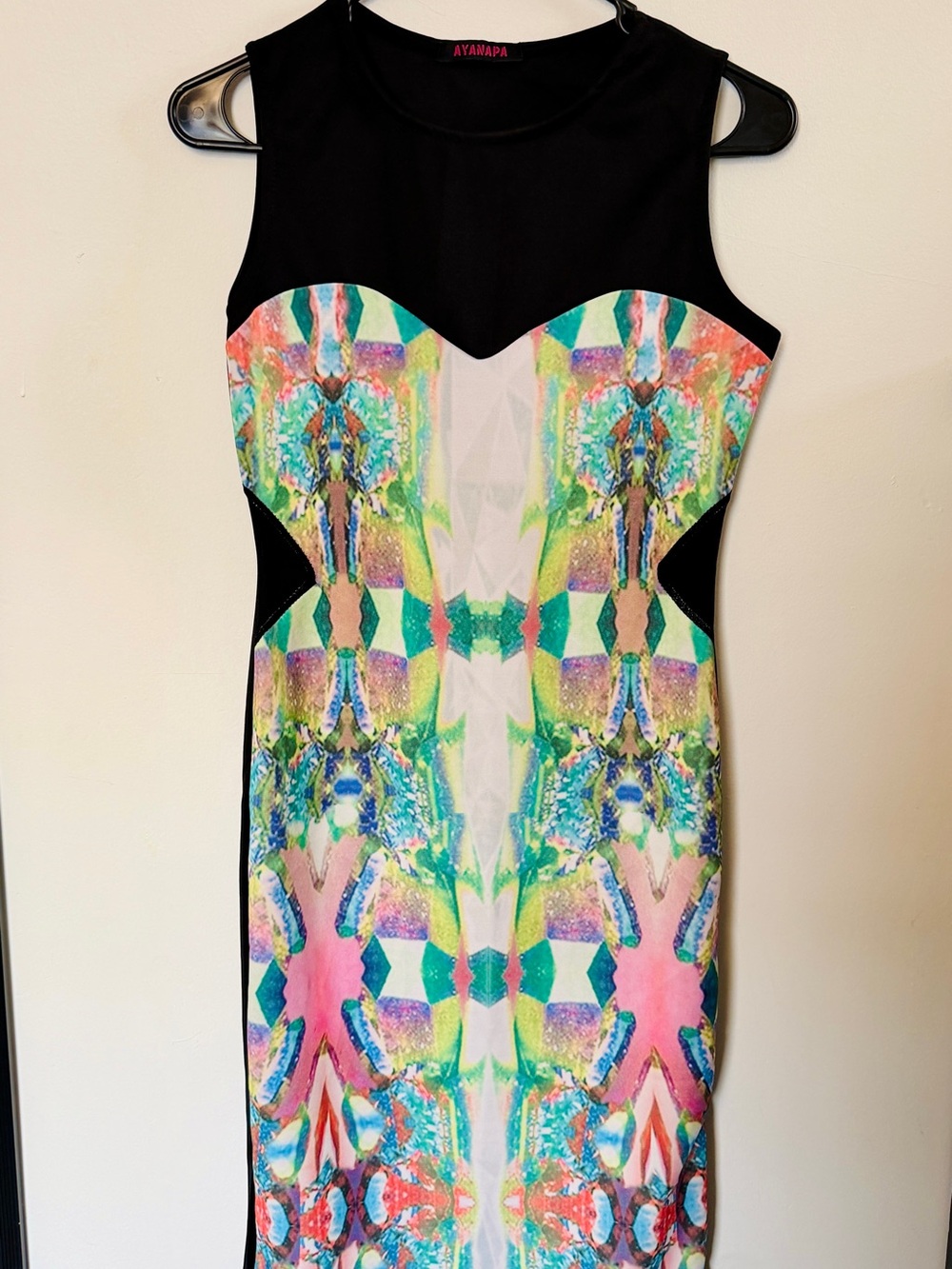 Black Multi Color Printed Sheath Dress